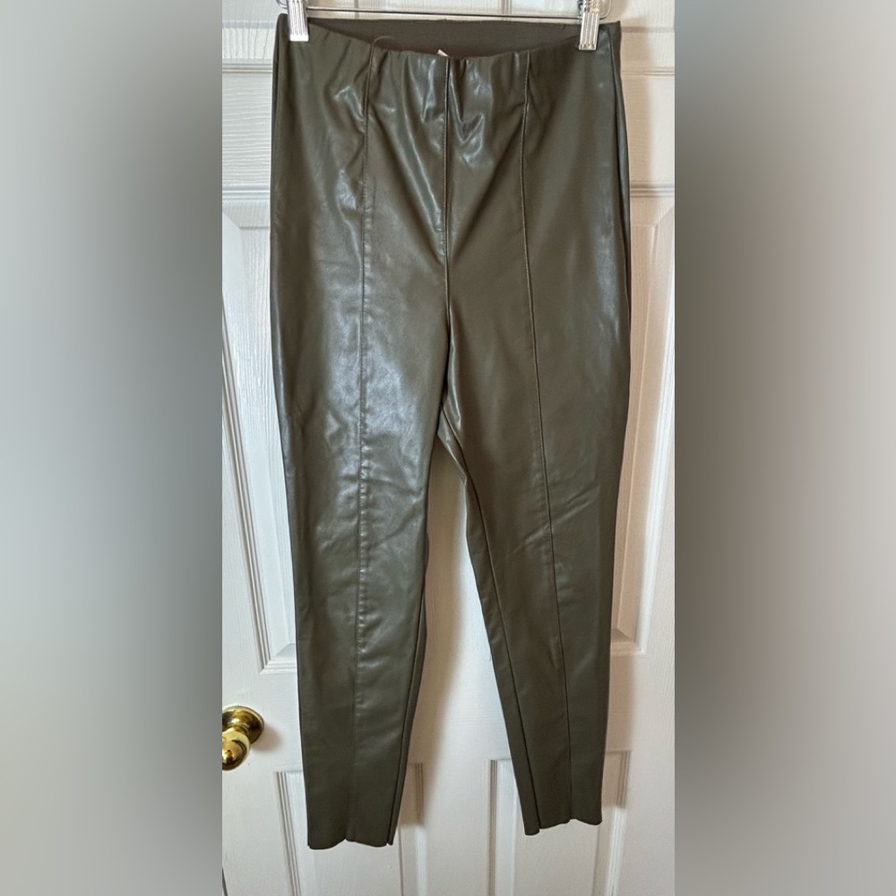 H&M Faux Leather Olive Green Pants